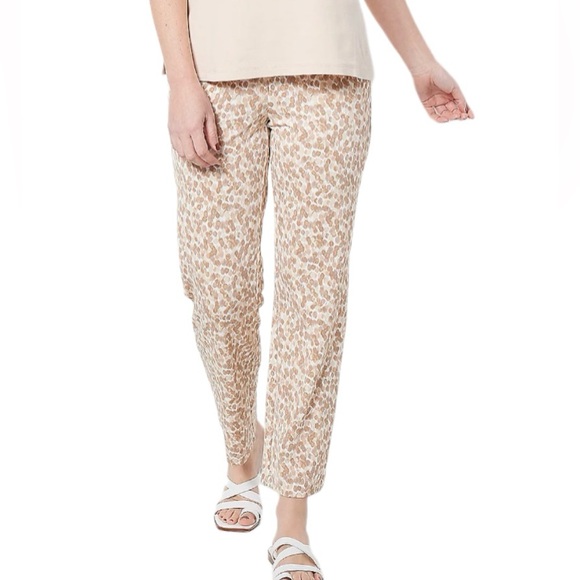 SIZE 3X NWOT Isaac Mizrahi Live! Sand Color Animal Print Straight Pant - Picture 1 of 10
